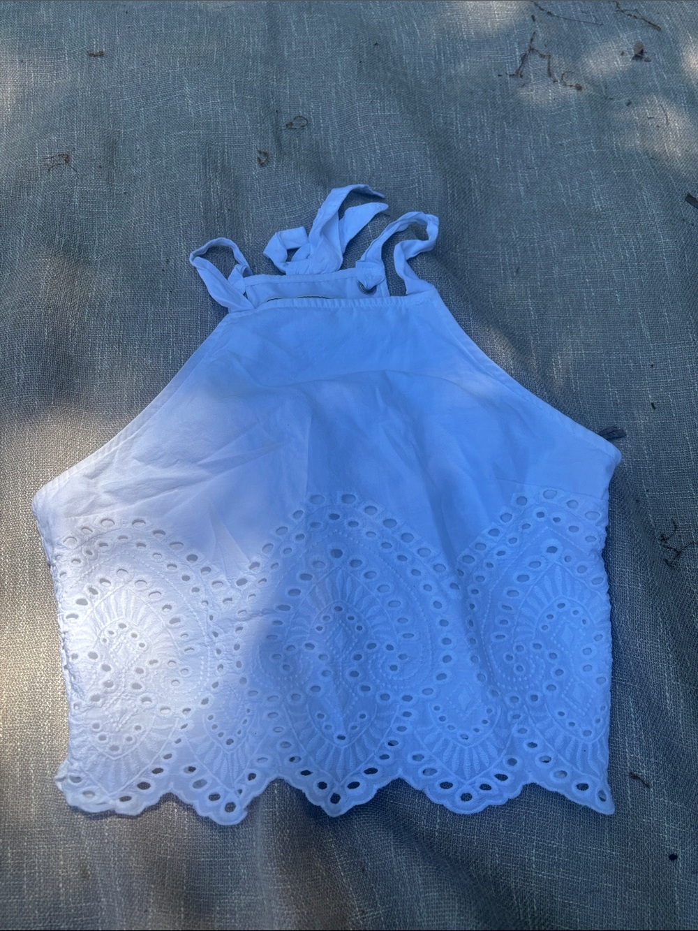 Abercrombie & Fitch White Eyelet Halter Crop Top